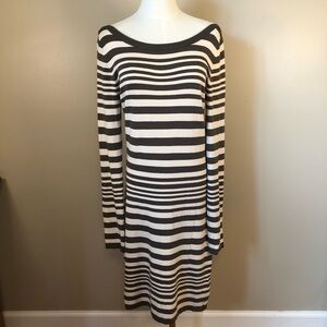 French Connection Gray & White Striped Fine Gage Knit Long Sleeve Dress Size 10